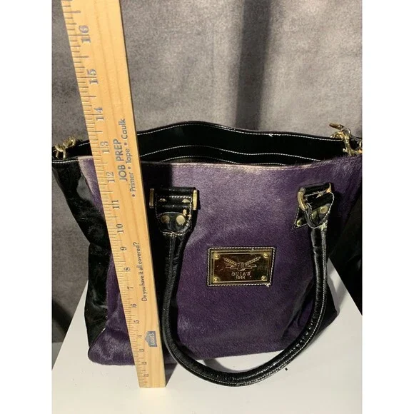 Guia’s Italian Women's Purple & Black Calf Hair Handbag – Gold Chain Accents - Picture 7 of 10